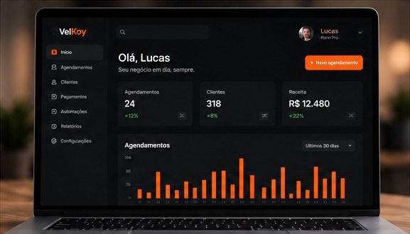 Dashboard da VelKoy aberto num notebook